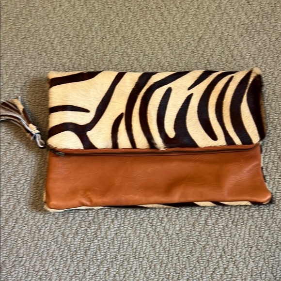 Zebra Print Clutch with Tassel - Picture 1 of 5